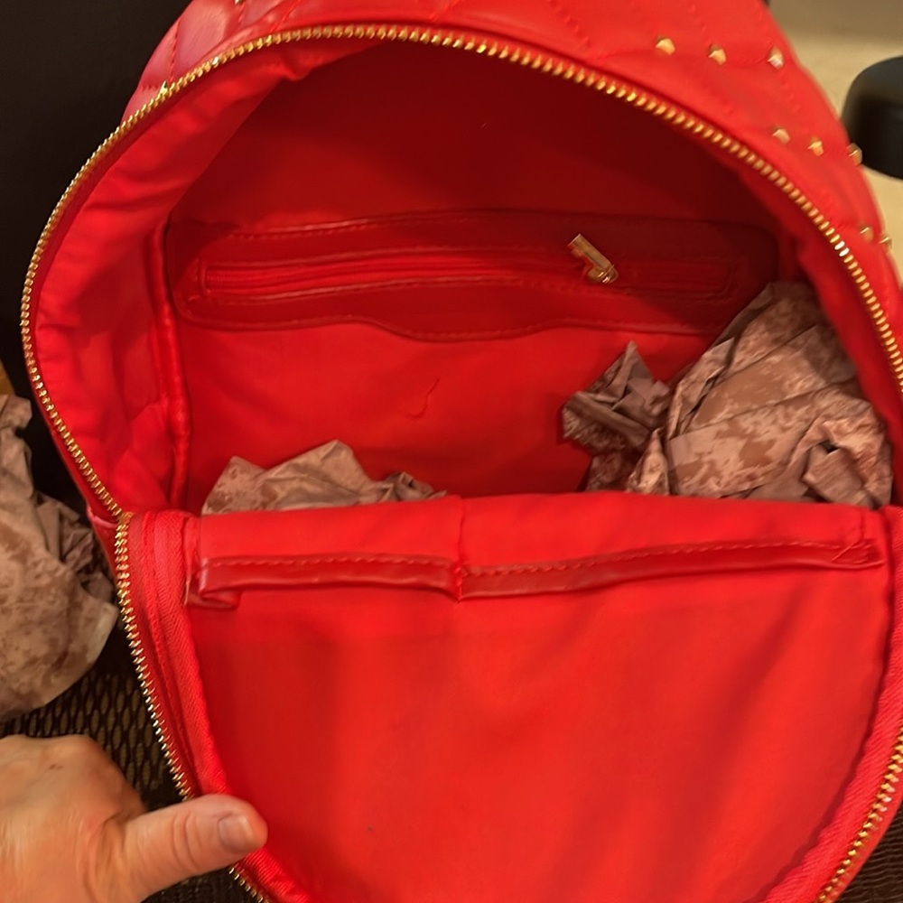 NWT Badgley Mischka Quilted Studded Backpack Purse Red - Picture 6 of 6